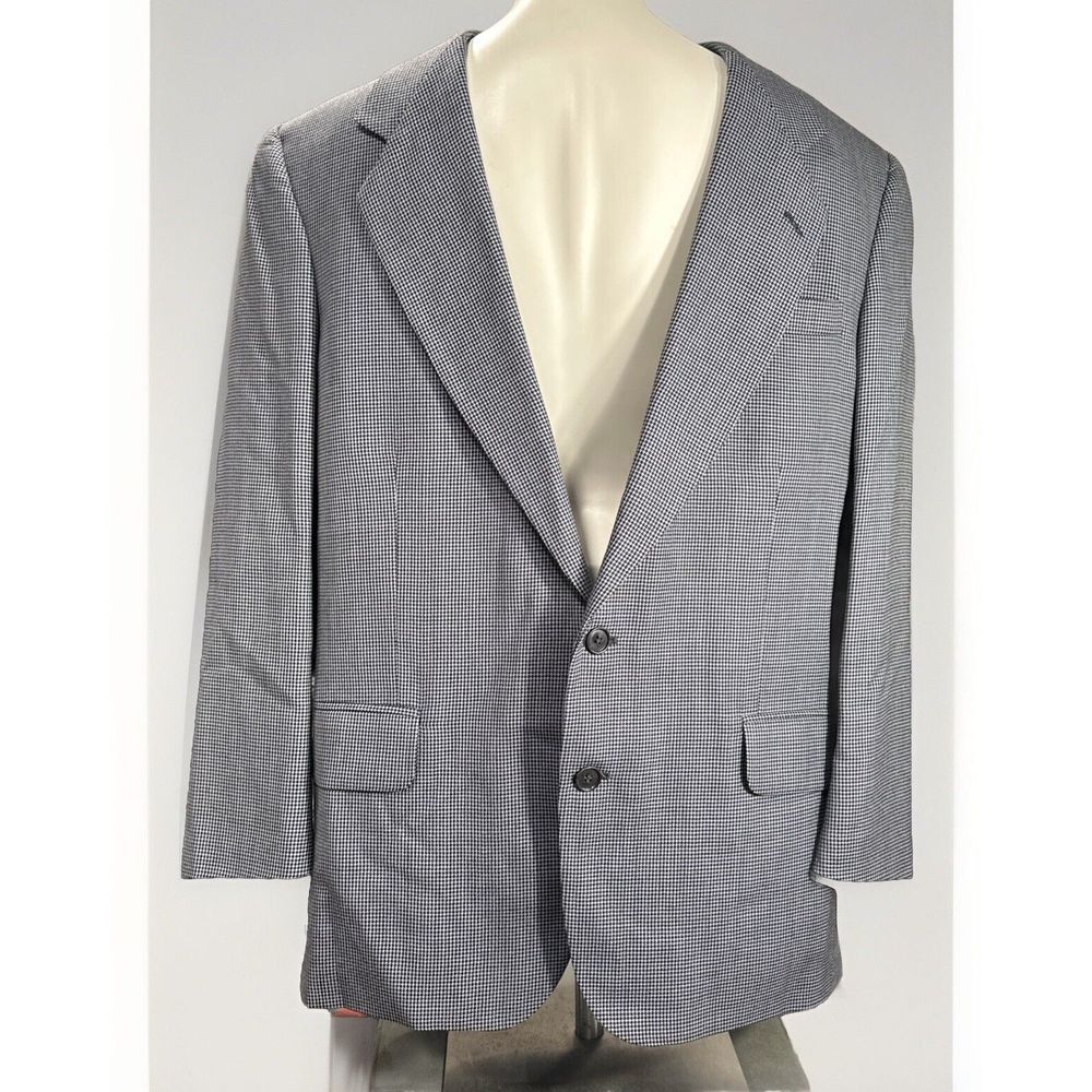 Oscar de la Renta Traveler Worsted Grey Micro Houndstooth Blazer‎ Size 42R